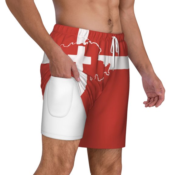 Mens Switzerland Swiss Map Flag 2 in 1 Quick Dry Swim Trunks with Compression Liner Beach Shorts