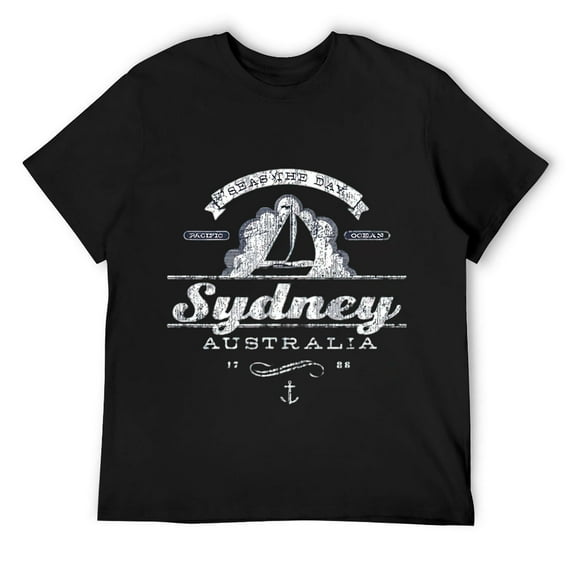 Mens Sydney Sailboat T-Shirt Vintage Nautical Throwback Tee Black
