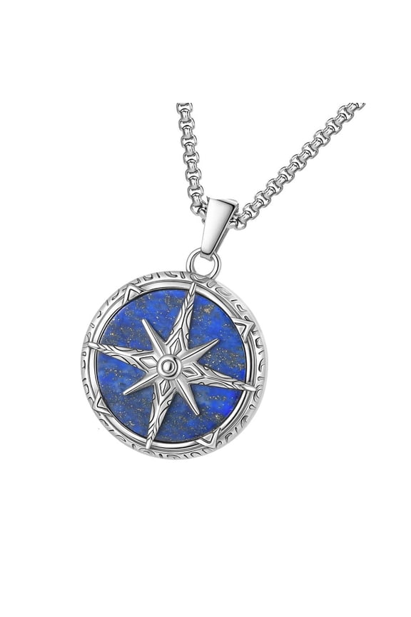 Mens Symbolic Compass Necklace Stainless Steel Spiritual Jewelry Chain Accessory