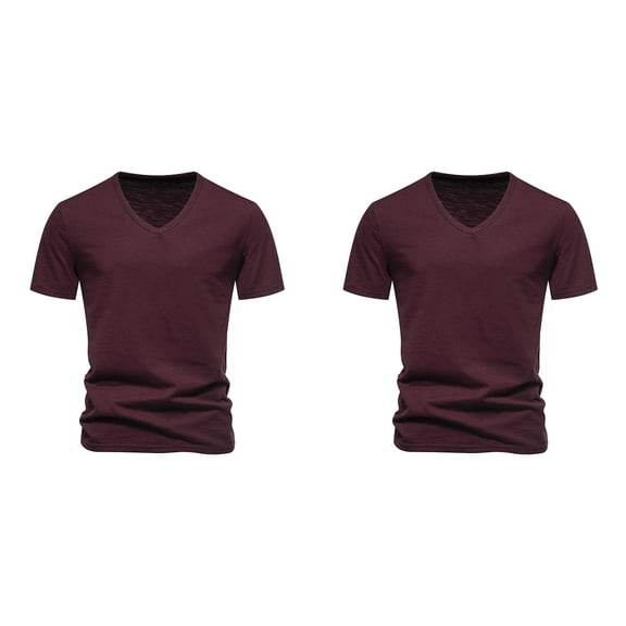 Mens T Shirt 2 Pack Solid Color V Neck Short Sleeve Mens Pullover Lightweight Soft Tops Regular Fit Fall Tshirts Men Red S