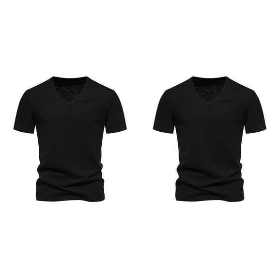 Mens T Shirt 2 Pack Solid Color V Neck Short Sleeve Mens Pullover Lightweight Soft Tops Regular Fit Tshirt for Men Black S