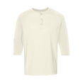 thumbnail image 1 of Mens T-Shirt 3/4 Sleeve Crew Neck Henley Shirts Lightweight Beige T Shirt with Button Beach Shirts for Men, 1 of 5