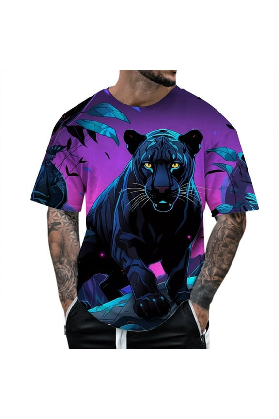 Mens T Shirt 3D Print Short Sleeved Style Four Navy Going Out Fall Tops size L