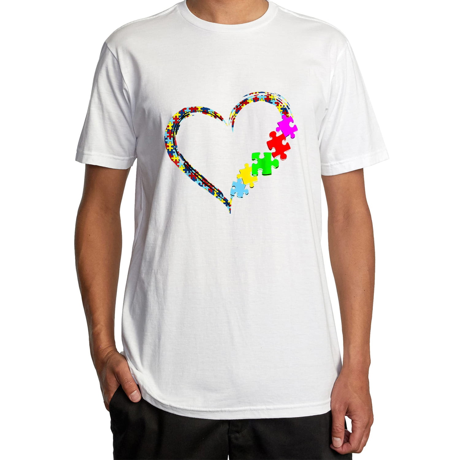 Mens T Shirt Autism Awareness Love Heart Puzzle Piece Valentines Day ...