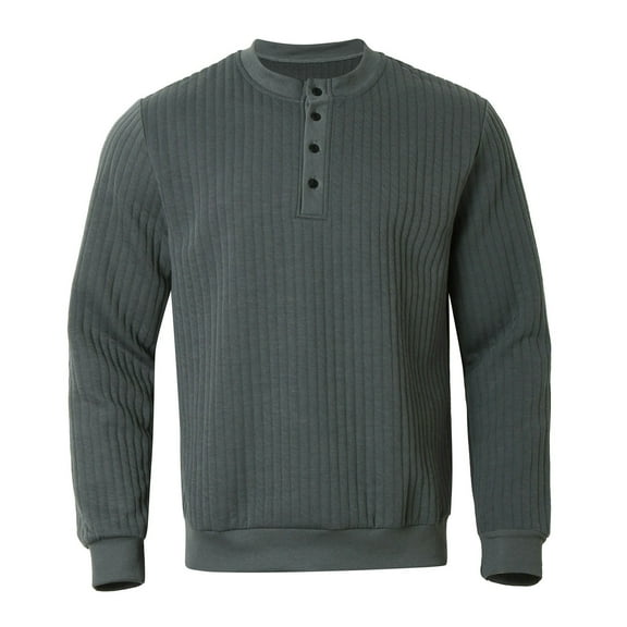 Mens T-Shirt Fashion Long Sleeved Round Neck Half High Neck Solid Color Button Mens Shirts Casual Stylish,Dark Gray,2XL