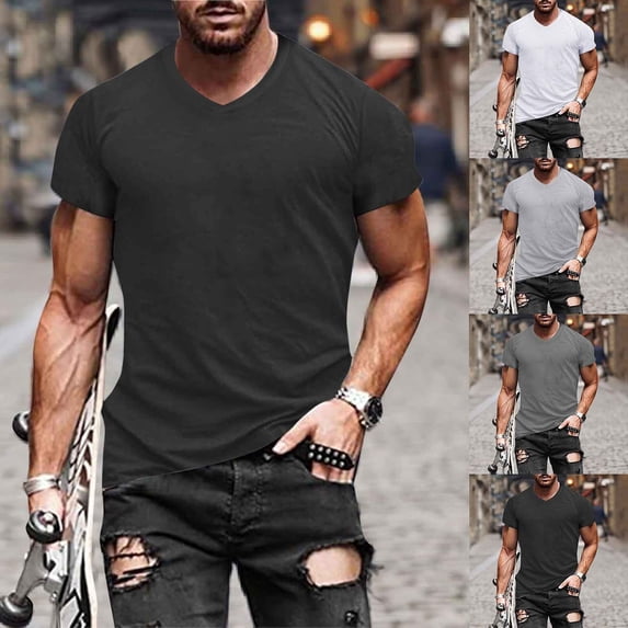 Mens T-Shirt for Golf Short Sleeve Pack Round Neck Classic Tee Vintage Undershirt Tee Tops Bulk Fashion Casual Athletic Short Sleeve (Dark Gray,XXXL)