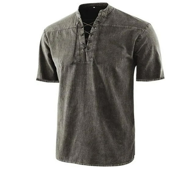 Mens T-Shirt Golf V Neck Tie Short Sleeve Solid Color Montage Mens Clothes,Grey,3XL