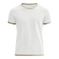 thumbnail image 1 of Mens T-Shirt Knit Short Sleeve Crew Neck Contrast Trim Knit T-Shirt,White L, 1 of 4