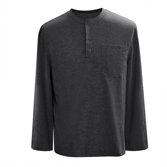 Mens T-Shirt Long Sleeve Crew Neck Henley Shirt Basic Grey Tshirt with Button Mens Hiking Shirt