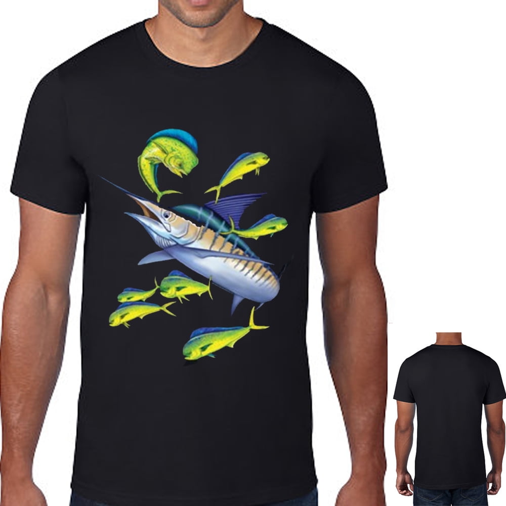 Mens T Shirt Mahi Mahi Flying Fish Top Fishing Ocean Tees Fisherman Gift  Black S 