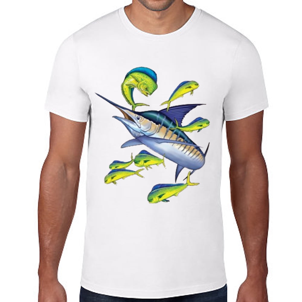Mens T Shirt Mahi Mahi Flying Fish Top Fishing Ocean Tees