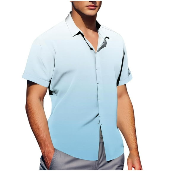 Mens T Shirt Mens Big and Tall Shirts Mens Button Down Shirts Short Sleeve Gradient Casual Summer Beach Untucked Dress Shirt Vacation Wedding Clothes