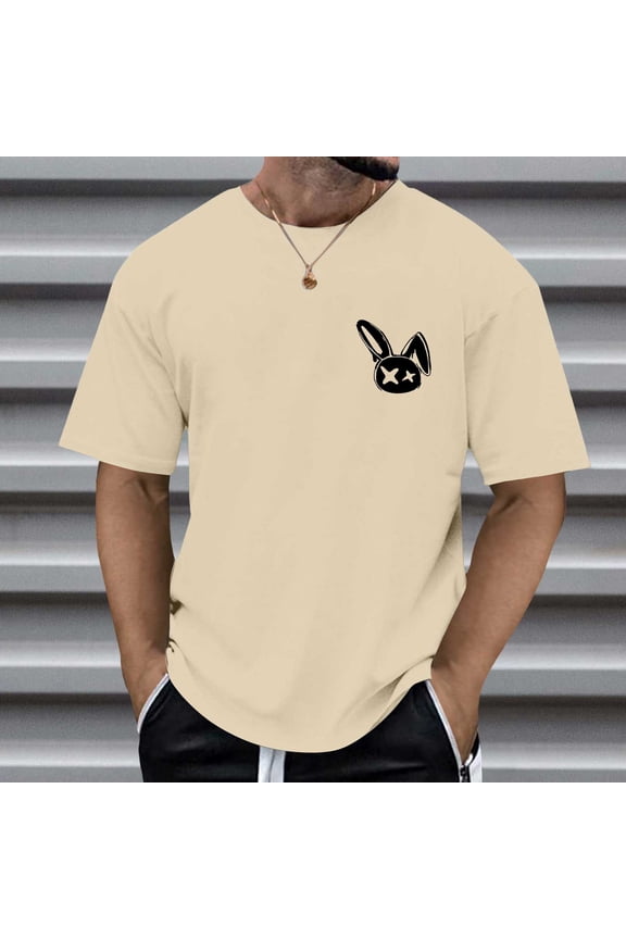 Mens T-Shirt Reverse Print Short Sleeve Oversize Loose Graphic Street Beige Soft Breathable Lightweight Stretchy Tee