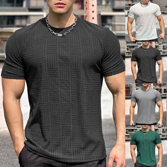 Mens T-Shirt for Running Short Sleeve Pack Round Neck Athletic Running Gym Workout Tee Shirt Hipster Hip Hop Undershirt Tee Tops Bulk Summer Beach Athletic Short Sleeve (Black,M)