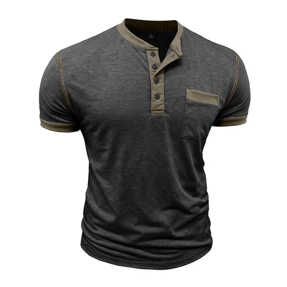 Mens T-Shirt Short Sleeve Crew Neck Henley T-Shirt Loose Fit Black Athletic Shirt Tees with Button Mens Workout Shirts