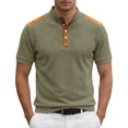thumbnail image 1 of Mens T-Shirt Short Sleeve Crewneck Henley Shirt Basic Green T Shirt with Button Mens Shirts Summer, 1 of 4