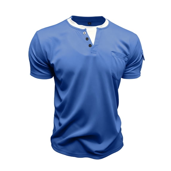 Mens T Shirt Short Sleeve Crewneck Henley T-Shirt Lightweight Blue Tee Shirt with Button Men's Workout Shirts