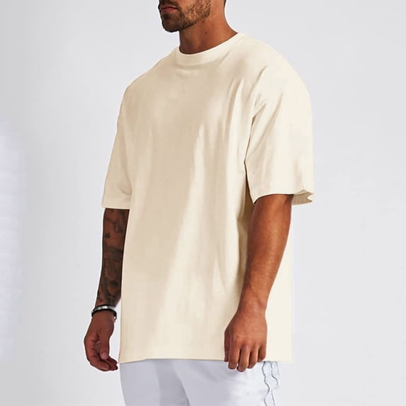 Mens T Shirt Short Sleeve Crewneck Shirt Basic Beige Shirts Men's Fashion