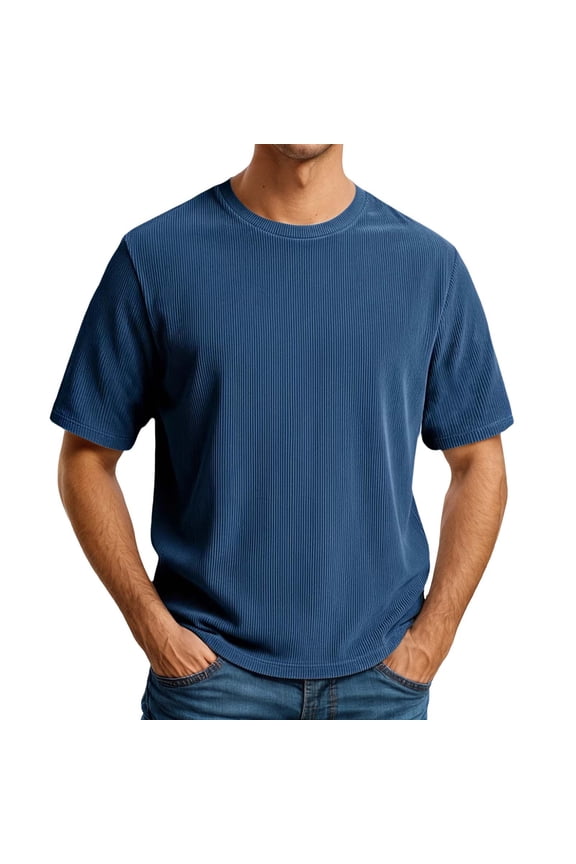 Mens T-Shirt Short Sleeve Crewneck Shirt Basic Blue Shirts Men Casual Shirt