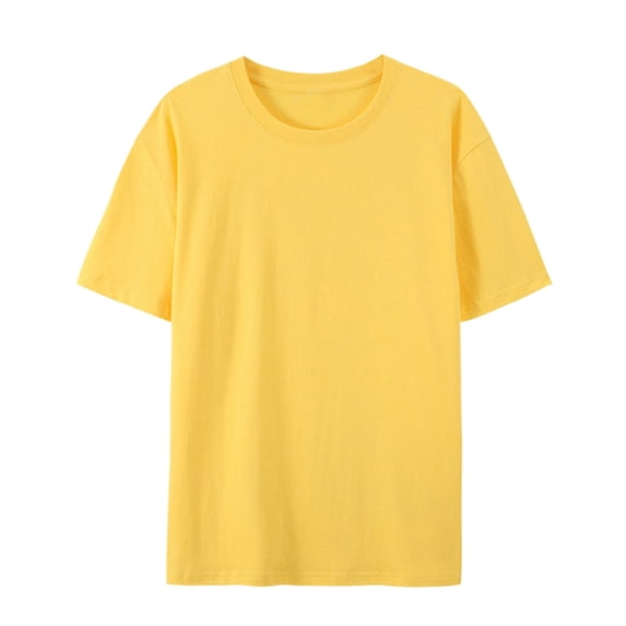 Mens T Shirt Short Sleeve Crewneck Shirts Basic Yellow T-Shirts Work Shirts for Men
