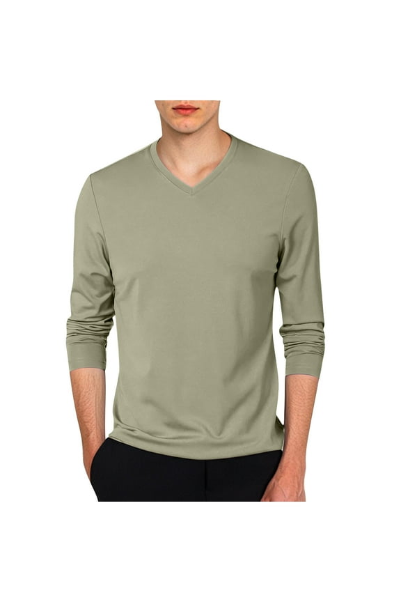 Mens T Shirt V Neck Long Sleeve Basic Tees Stretch Layering Top Lightweight Slim Fit Pullover Undershirt Light Green XXXXL