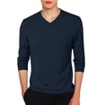 thumbnail image 1 of Mens T Shirt V Neck Long Sleeve Basic Tees Stretch Layering Top Lightweight Slim Fit Pullover Undershirt Navy XXXL, 1 of 4