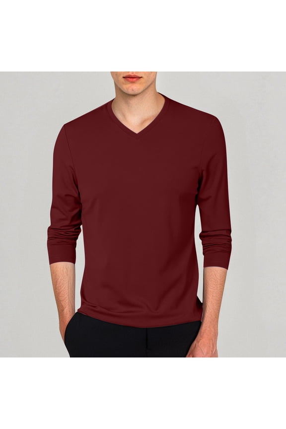 Mens T Shirt V Neck Long Sleeve Basic Undershirt Layering Top Stretch Thin Breathable Slim Fit Pullover Tees XXXL