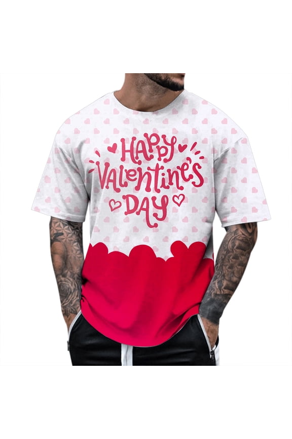 Mens T Shirt Valentine's Day Love Letter Print Crewneck Short Sleeve T Shirt for Men Soft Comfortable Casual Tee Tshirts Shirts for Men Graphic Hot Pink XXL