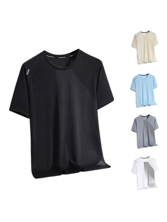 Mens T-Shirt for Golf Short Sleeve Pack Crewneck Classic Jersey Tee Lightweight Undershirt Tee Tops Bulk Summer Beach Plain Short Sleeve (Beige,XXXL)