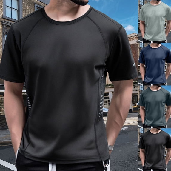 Mens T-Shirt for Running Short Sleeve Pack Crewneck Textured Shirts Loose Fit Undershirt Tee Tops Bulk Summer Trendy Athletic Short Sleeve (Grey,XXL)