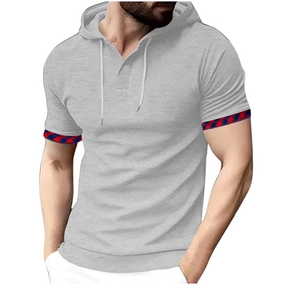 Mens T Shirt with Hood Casual Short Sleeve Tees Vocation Hiking Streetwear Shirts, L