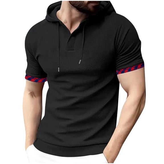 Mens T Shirt with Hood Casual Short Sleeve Tees Vocation Hiking Streetwear Shirts, XL