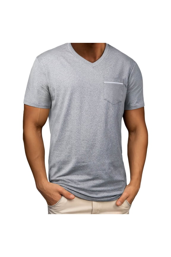 Mens T-Shirt with Pocket Casual V-Neck Short Sleeve Tees Base Layer Shirts, M