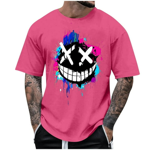 Mens T Shirt with Print Crewneck Short Sleeve Graphic Crew Neck Relaxed T-Shirt Halloween Print Tops(Size:S-5XL)