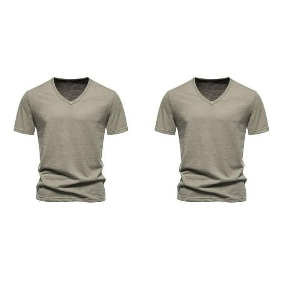 Mens T Shirts 2 Pack Solid Color V Neck Short Sleeve Mens Pullover Lightweight Soft Tops Regular Fit Tshirt for Men Khaki XL