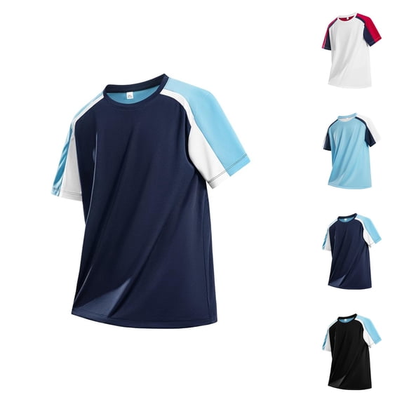 Mens T-Shirts 2026 Summer Color Block Crew Neck Short Sleeve Ice Silk Sport Top for Running Wear