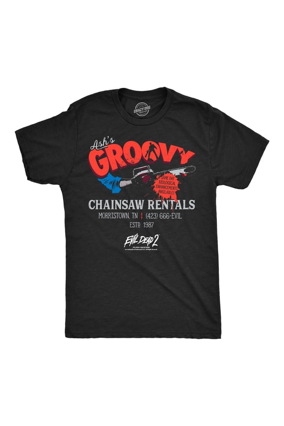 Mens T Shirts Ashs Groovy Chainsaw Rentals Evil Dead Movie Tee For Men Graphic Tees