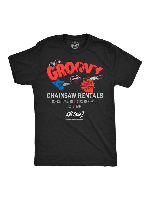 Mens T Shirts Ashs Groovy Chainsaw Rentals Evil Dead Movie Tee For Men Graphic Tees