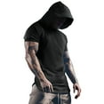 thumbnail image 1 of Mens T-Shirts Athletic Solid Color Hooded Short Sleeve Basketball Sports Warm Quick Drying Trendy Tops Pullover Tshirts Holiday Wear,Black,XL, 1 of 4