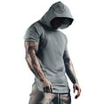 thumbnail image 1 of Mens T-Shirts Athletic Solid Color Hooded Short Sleeve Basketball Sports Warm Quick Drying Trendy Tops Pullover Tshirts Outwear,Gray,XXXL, 1 of 5