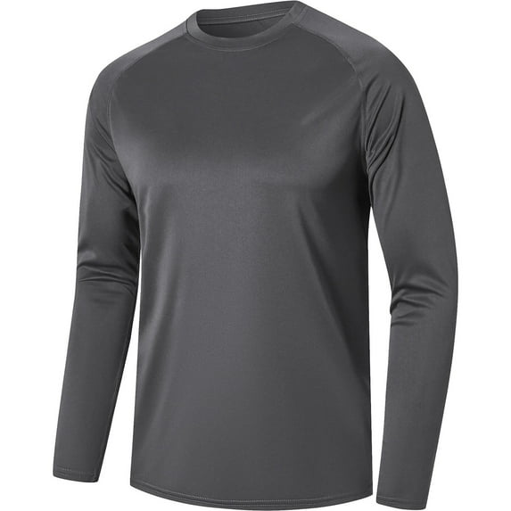 Mens T Shirts Athletic Workout Long Sleeve T-Shirts Quick-Drying Solid Color Casual Pullover Crewneck Stretchy Slim-Fit Fitness Tees Tops