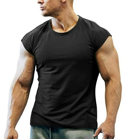 Mens T-Shirts Autumn Winter Solid Color Round Neck Sleeveless Leisure Trending Sports Vest Tops Tee Shirts Sportwear