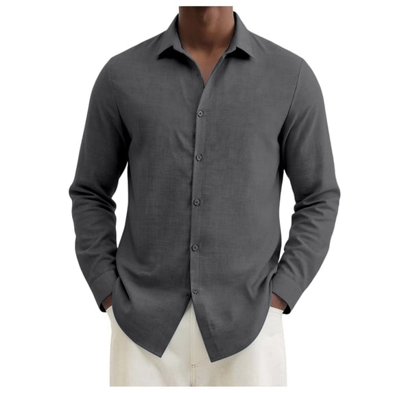 Mens T Shirts Breathable Blend Button Down Lightweight Long Sleeve Summer Tops,Grey,M