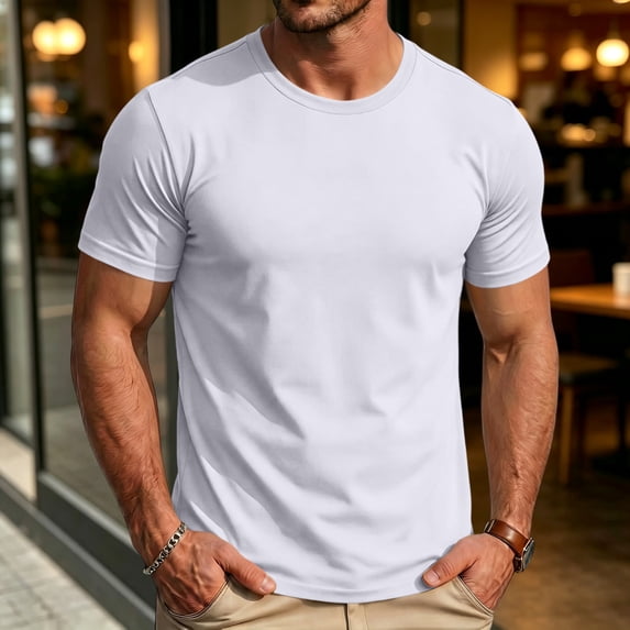 Mens T Shirts Casual Basic Short Sleeve Crewneck Tops Summer Gym Workout Athletic Lightweight Performance Tees White 3XL
