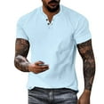 thumbnail image 1 of Mens T Shirts Casual Henley Shirt Solid Color Short Sleeve Button Summer Casual Loose T-Shirts, 1 of 6