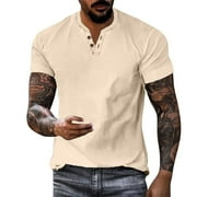 QXUTPO Mens T Shirts Casual Henley Shirt Solid Color Short Sleeve Button Summer Casual Loose T-Shirts