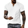 thumbnail image 1 of Mens T Shirts Casual Henley Shirt Solid Color Short Sleeve Button Summer Casual Loose T-Shirts, 1 of 5