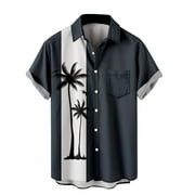 LONGZUVS Mens Hawaiian Shirt Short Sleeve Button Down Shirt Tropical Summer Beach Shirt