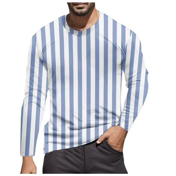 Mens T Shirts Casual Striped Color Blocked Crew Neck Long Sleeve Tees Stretchy Fall Warm Basic Trendy Shirts for Men Light Blue S