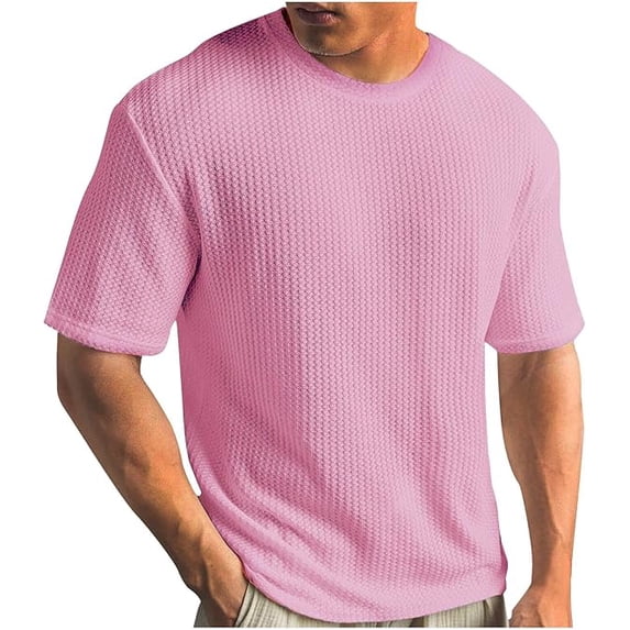 Mens T-Shirts Casual Summer Textured T-Shirts Lightweight Casual Knit Short Sleeve Crewneck Tops Loose Fit Waffle Knit Pullover Tees
